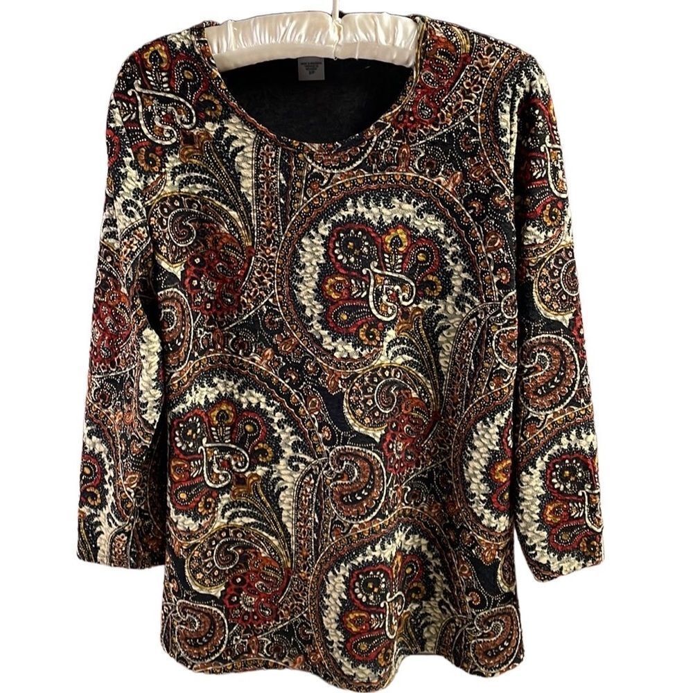 Alia Ladies Dress Paisley Blouse Top, Size Petite Small, Brown,Cream,Rust/Fall
